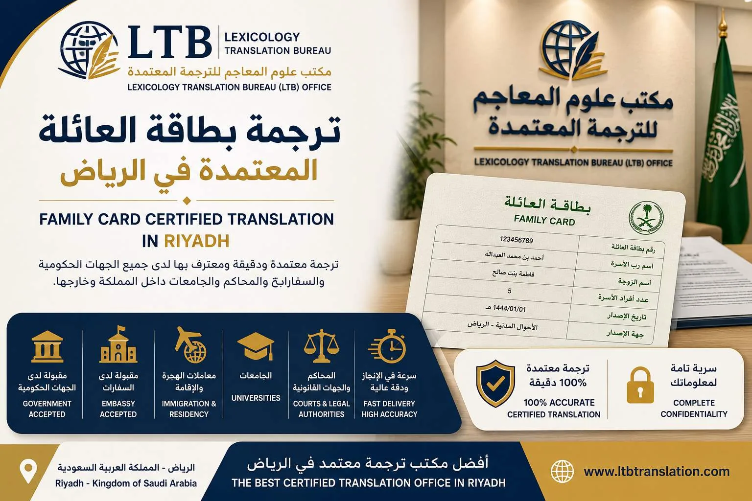 ترجمة بطاقة العائلة في الرياض: الأسماء وبيانات أفراد الأسرة – مكتب علوم المعاجم للترجمة المعتمدة